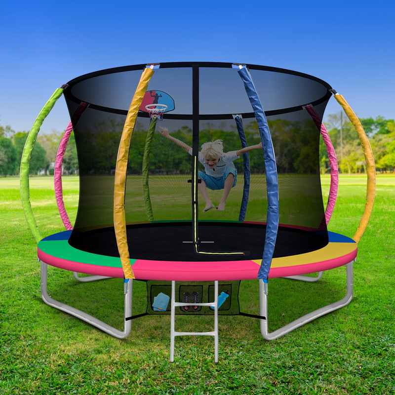 12ft Trampoline With Basketball Set Rainbow - Image 6