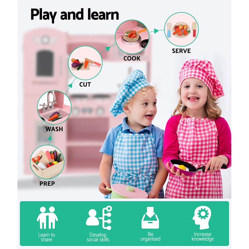 Kitchen Playset Wooden Pink Style 2 - Image 4