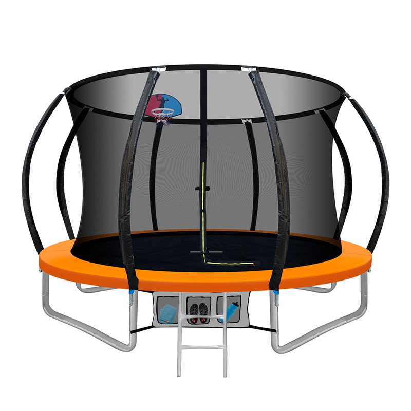 12ft Trampoline With Basketball Set Orange